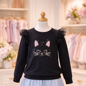 H&M Kids Black Sweater with Pink Cat Design with sequins